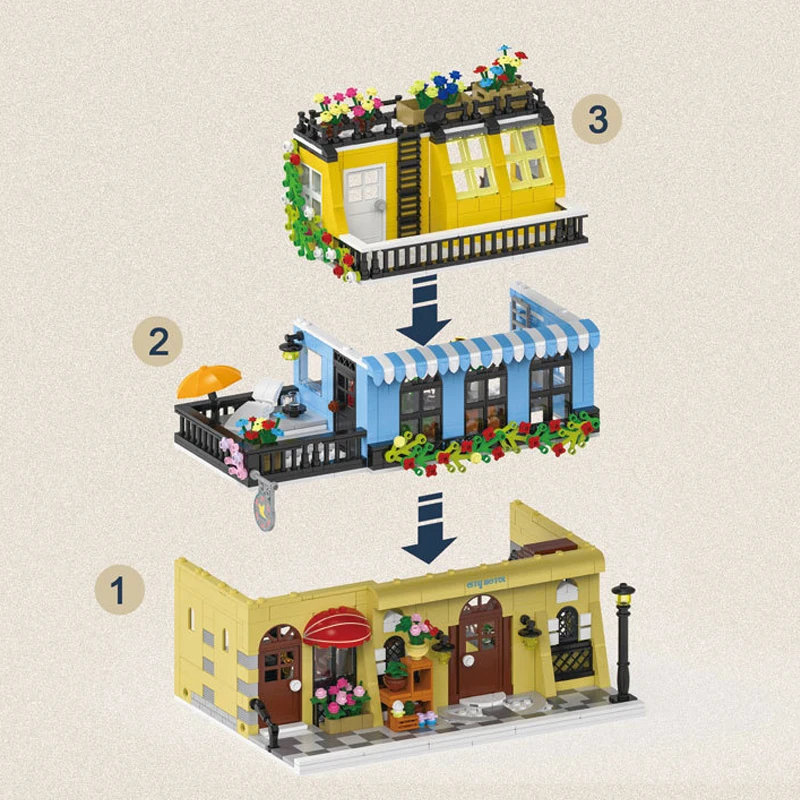 Klemmbausteine Haus City Hotel Architecture Häuser Bausteine Modell Bausatz, Stadthaus Architektur Gebäude House Modular Building Set für Erwachsene und Kinder (1464 Teile)