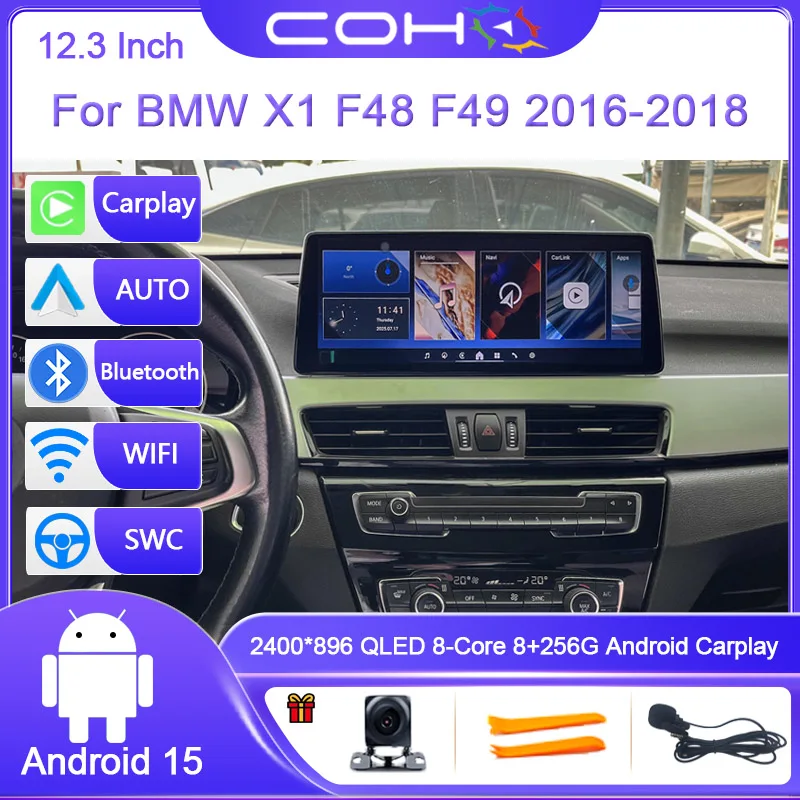 12.3 Inch For BMW X1 F48 F49 2016-2018 Dual System Android 15 8-Core Car Multimedia Player Stereo Receiver Car Radio GPS Carplay