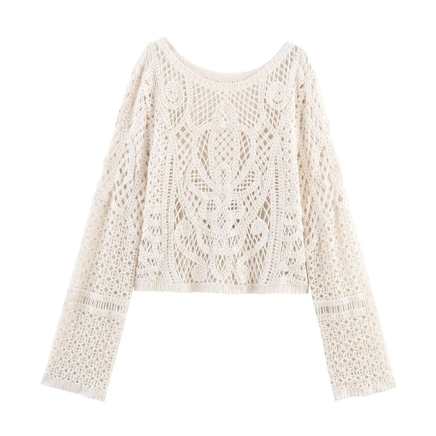 

New summer women's clothing European and American style fashionable simple and versatile long-sleeved crochet top