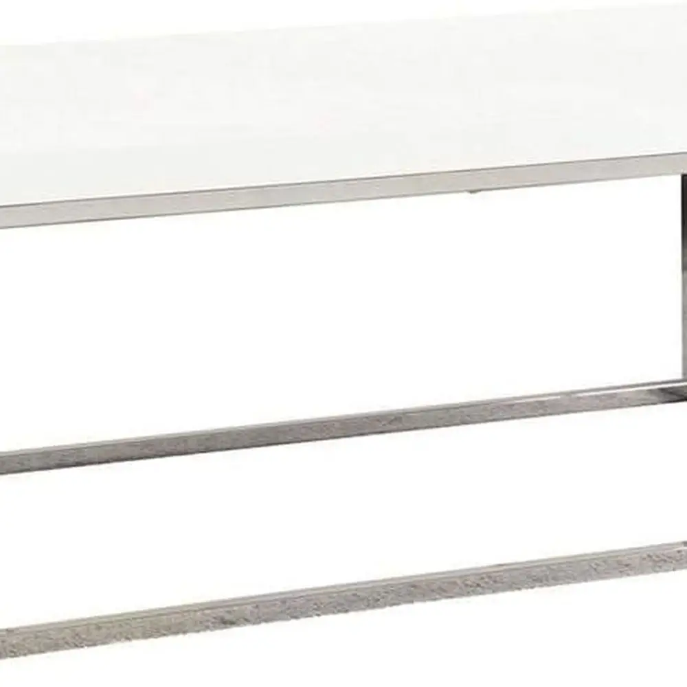 

Chrome and Glossy White Metal Frame Coffee Table, 44 Length for Living Room