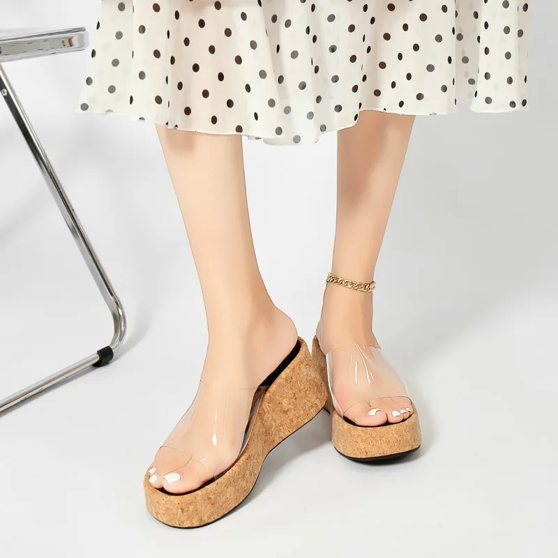 2026 New Simple Style Solid Wedge High Heels for Woman Fashion Fish Mouth Thick Soled Comfort Women Shoes Босоножки Женские view 3
