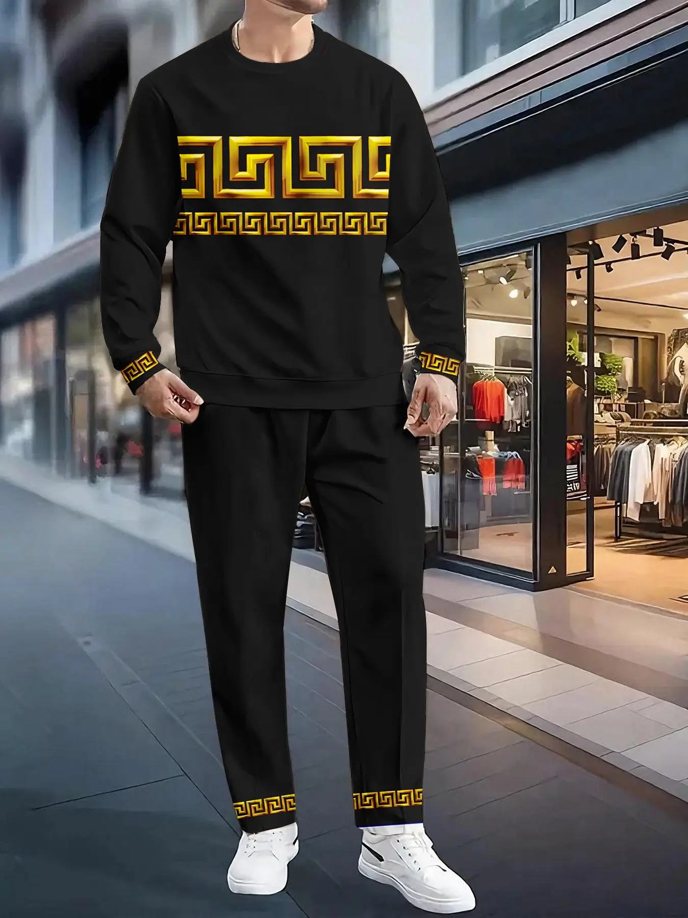 2-piece set, European and American men's fashionable sports long-sleeved top and long pants set