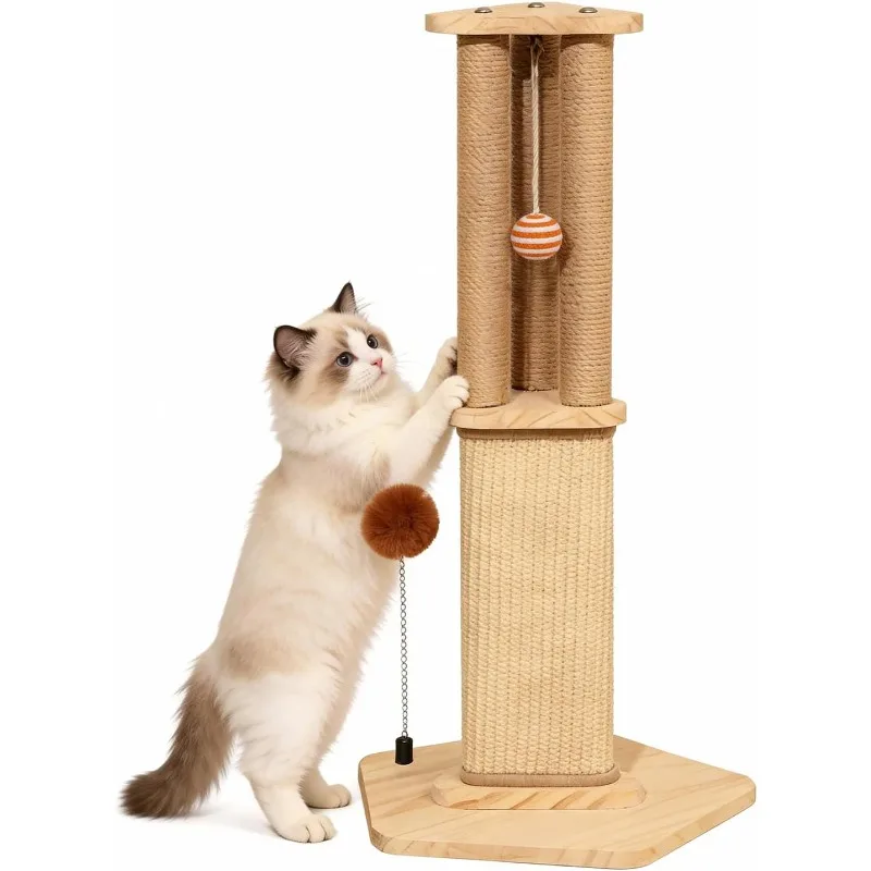 Cat Scratching Post for Indoor Cats,Kitten sisal Scratch Post for Cute Small Medium Adults cat,Rope Scratcher with Ball cat tree