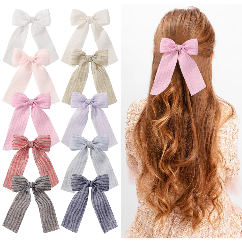 

1Pc New Retro Solid Color Bow Hairband Long Tassel Hairpin Sweet Korean Style Gift Classic Decoration Baby Hair Accessories Gift