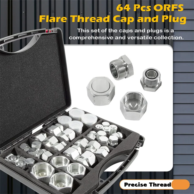 64 Pcs Auto Repair Tools ORFS Cap & Plug Kit Hydraulic Hose Tube and Pipe Set O-Ring Face Seal Top and Lip Gear