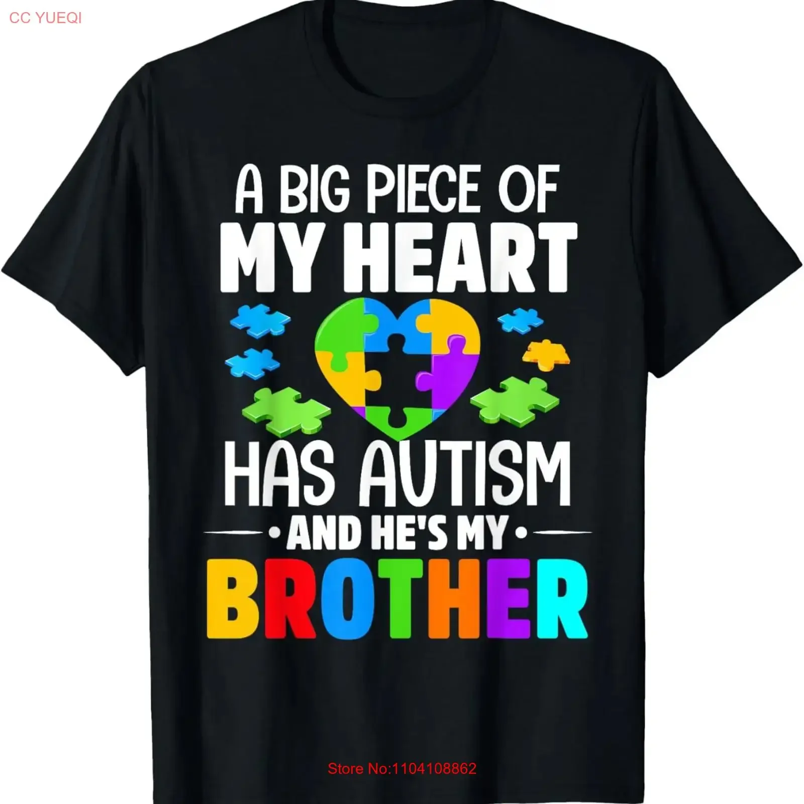 A Big Piece Of My Heart Has Autism and He's Brother T Shirt  vintage Washed Top For Everyday Wear Breathable fashion Stylish