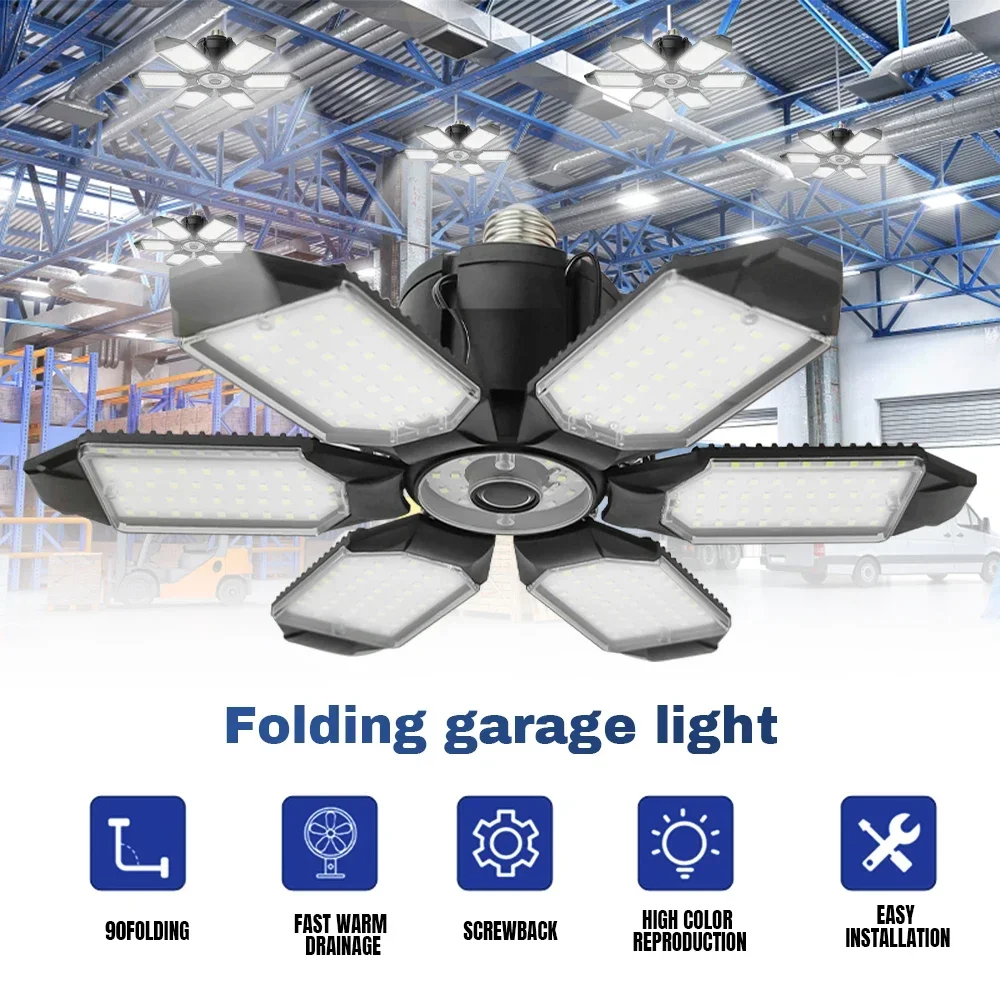 

LED Garage Light Deformable LED Bulb Workshop Warehouse Ceiling Lights Folding Powerful Bulb Lamps Garage Industrial Lighting