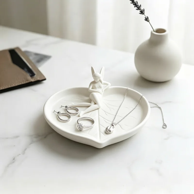 Heart Leaf Elf Decor Storage Tray,Pink White Fairy Trinket Plate For Entryway Keys Small Sundries Tabletop Present
