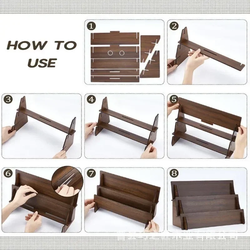 3 Layer Step Style Wooden Card Display Stand Postcard Holder Desk Organizer Decorative Storage Shelf 1Pc