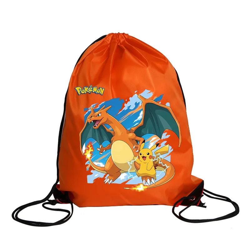 Pikachu Pokemons Drawstring Bag Kid Cartoon Printed Storage Pouch Men Boy Polyester Swimming Fitness Portable Bags Birthday Gift