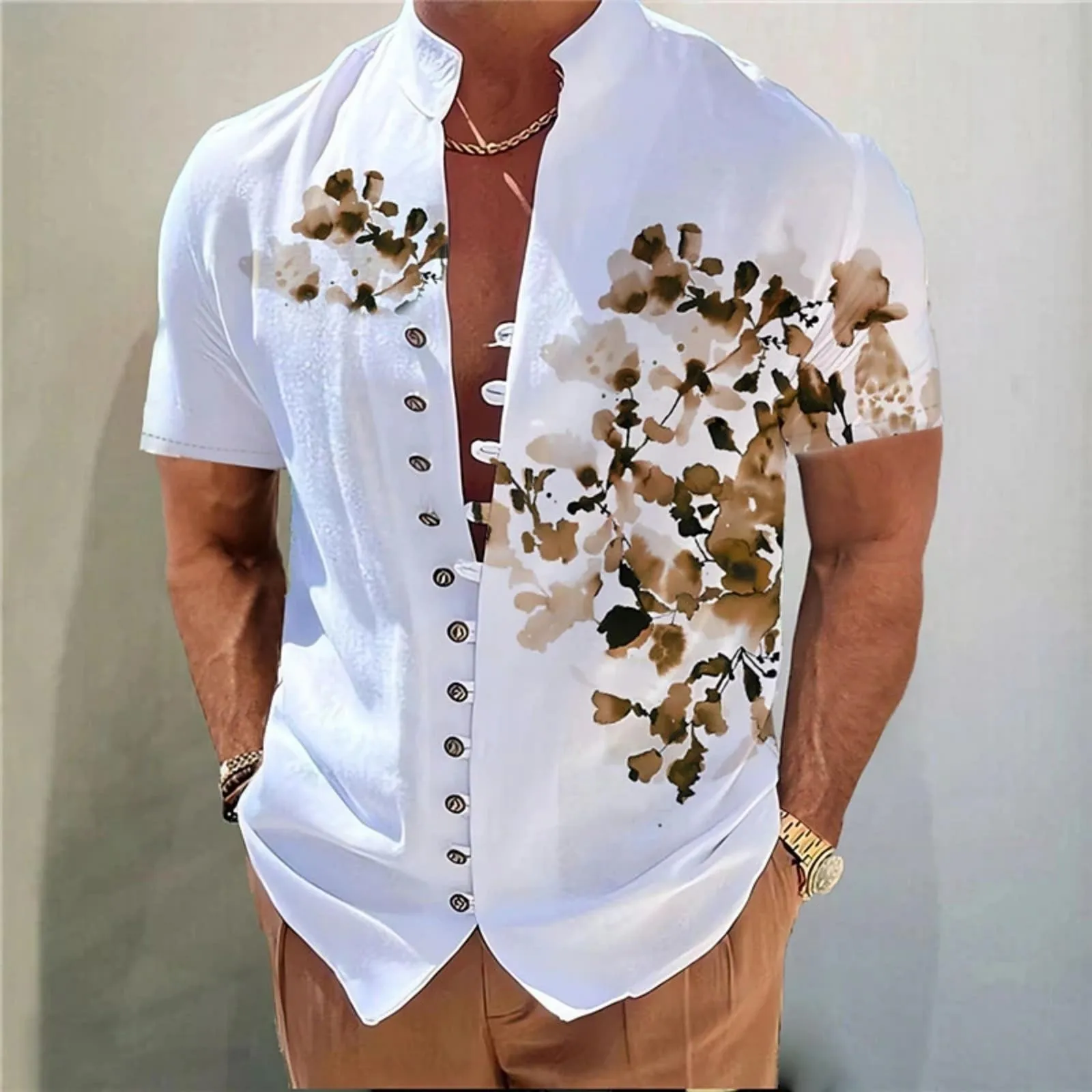 Мужская рубашка с коротким рукавом и 3d цифровой печатью 2025 с пряжкой и лацканами, винтажная мусульманская мужская одежда Y2k, удобная хлопковая брендовая рубашка