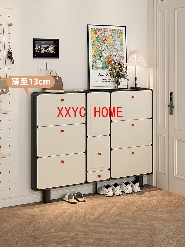 

Cream Style Ultra-Thin Shoe Cabinet Shoe Changing Stool Integrated Can Sit 12cm Household Shoe Rack
