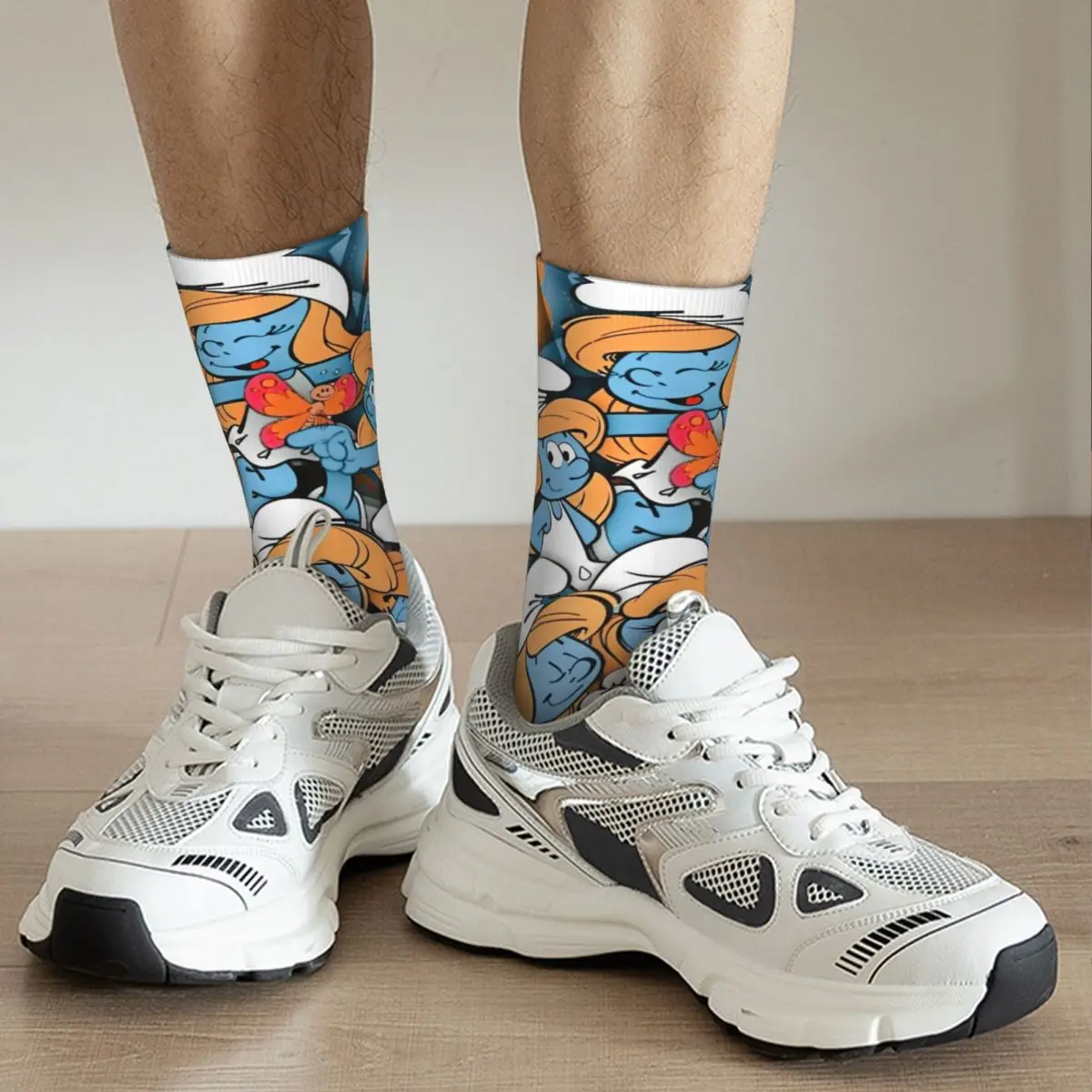 Hip-hop The S-Smurfs Blue Cartoon Anime Theme Cozy Socks Merchandise All Seasons Comfortable Crew Socks Breathable