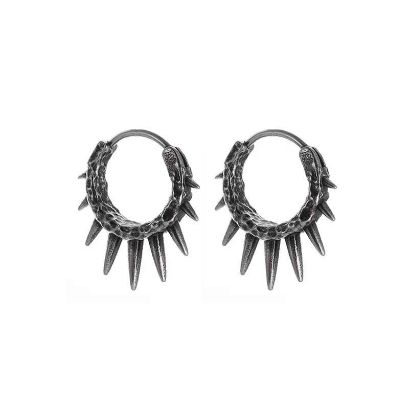 Retro Punk Style Small Hoop Spiked Hoop Earrings Nickel-Free Hypoallergenic Gothic Skull Earrings for Men and Women