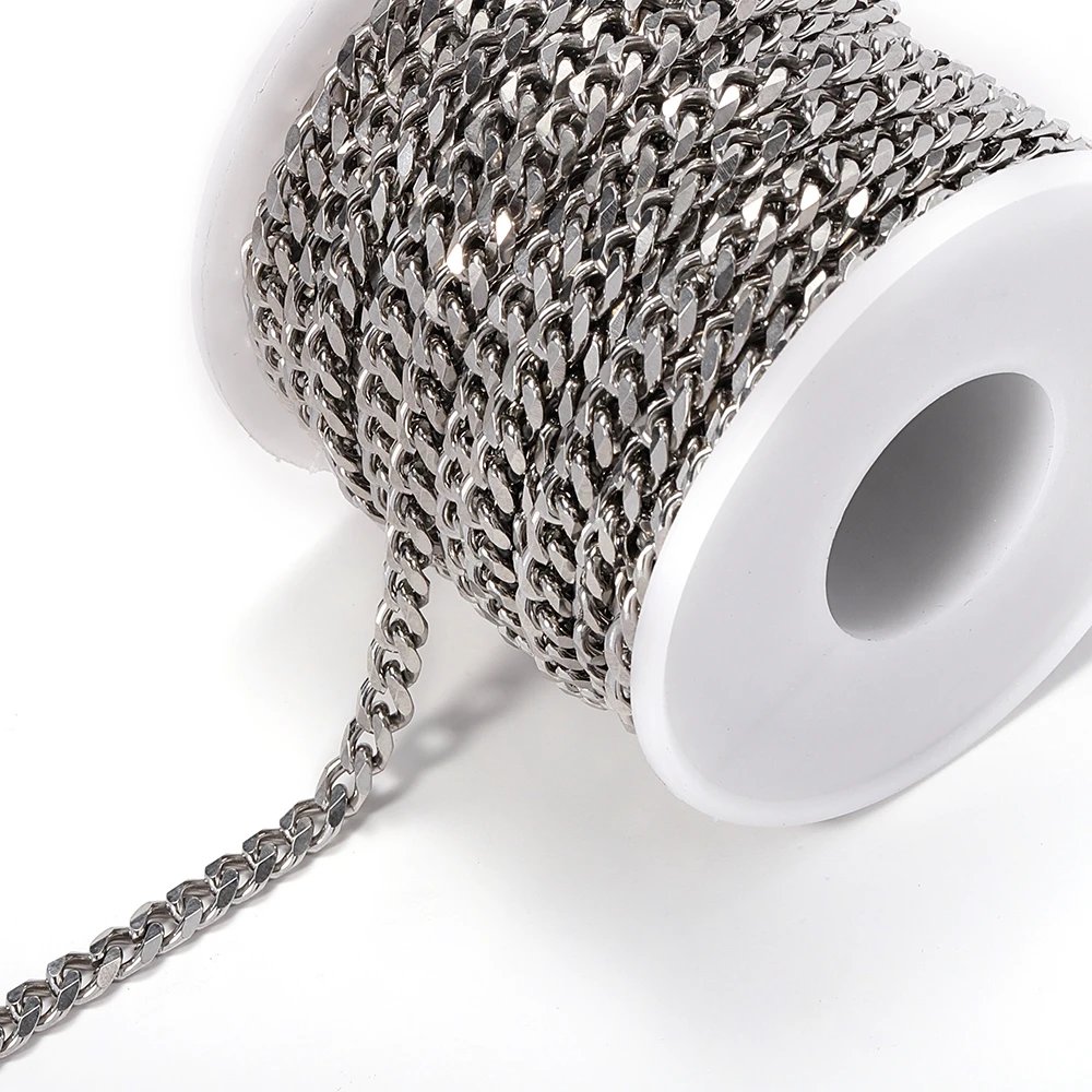 1meter Stainless Steel Curb Chain 5/6mm Link Bulk Jewelry Chains DIY Necklace Bracelet Accessories For Jewelry Making Findings