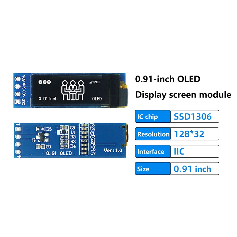 

0.91 Inch OLED Module White/Blue/Yellow OLED 128X32 OLED LCD LED Display Module 0.91" 4-Pin Monochrome IIC Communicate