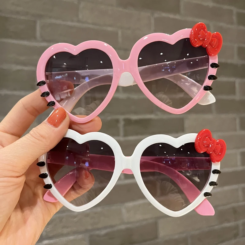 Hello Kitty Heart Sunglasses Sanrio Kawaii Cute Bowknot Glasses Girls UV Protection Sunglas for Kids Catoon Fashion Toys Gift