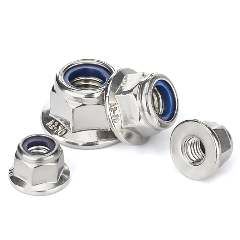 2~20Pcs M3 M4 M5 M6 M8 M10 M12 304 Stainless Steel Nylon Insert Flange Locknuts Anti-loosening, Bright Finish