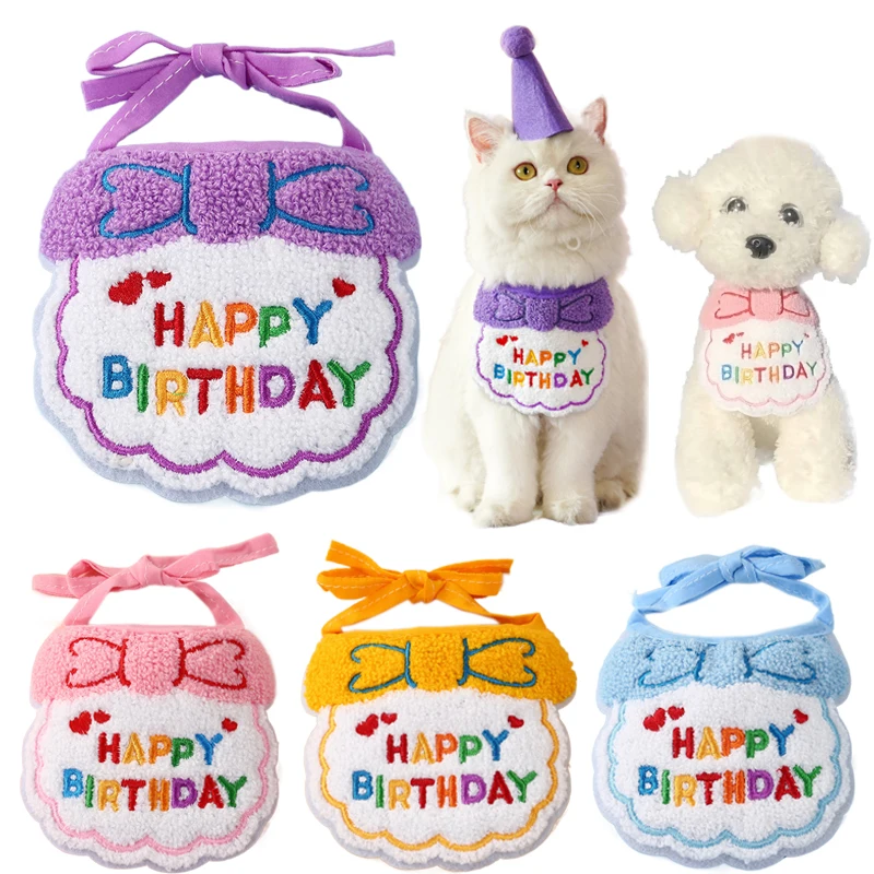 1pc Haustier Lätzchen Katzen Hunde Spucktuch Geburtstag Stickerei Nette Bunte Haustiere Liefert Bandana Party Kleidung Kleid Zubehör TMZ