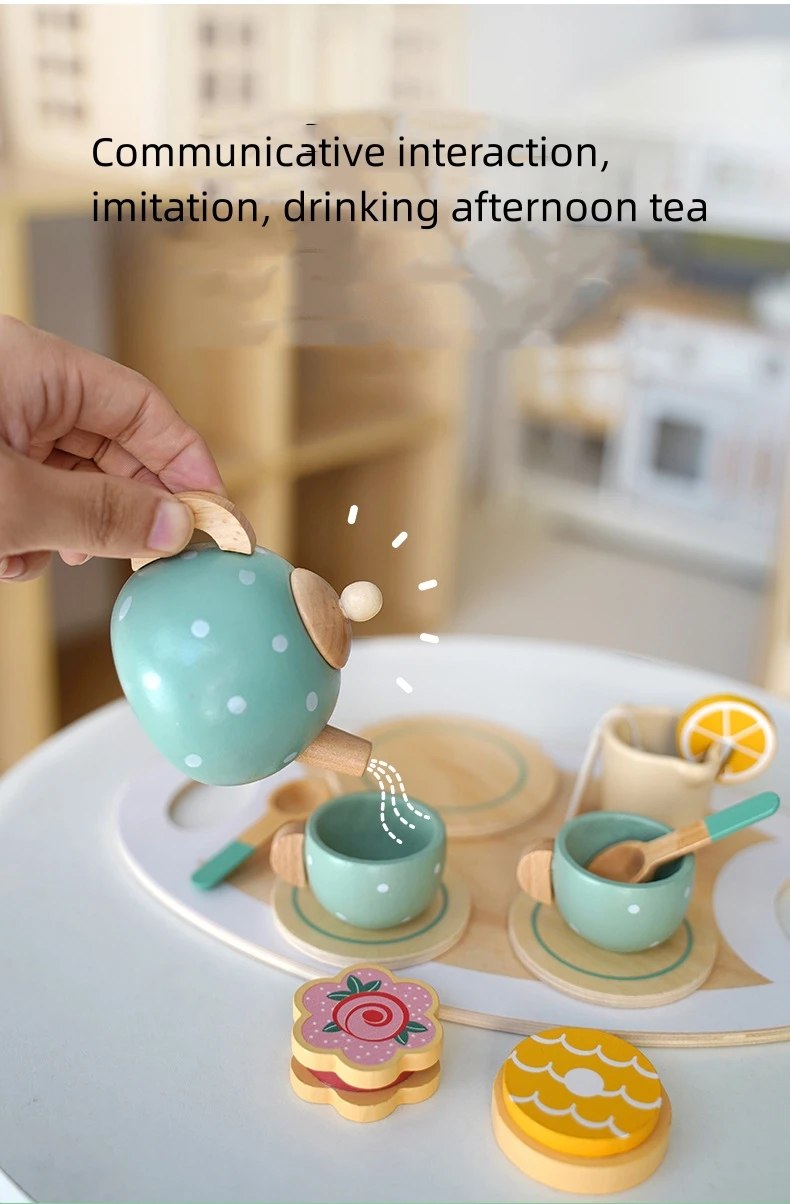 Jouets d'artisanat en bois pour enfants, Tea Party, Britannique, Ensemble de jeu de simulation de cuisine, Cadeau d'anniversaire pour enfants, Cadeau de cuisine