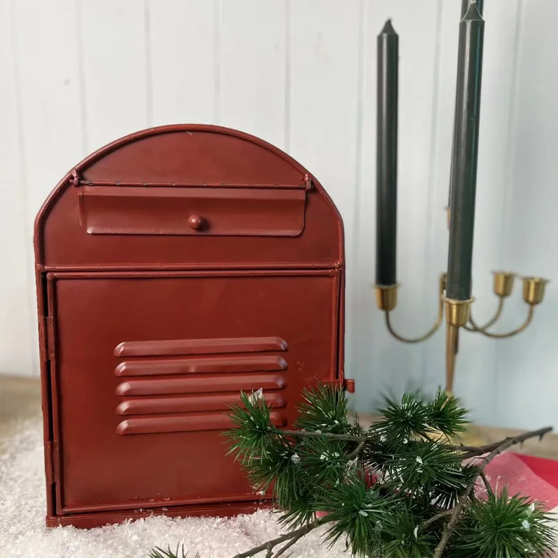 Red Garden Outdoor Mailbox Retro Style Letterbox Decorative Farmhouse Metal Wall Hanging Mailbox Craft Ornament