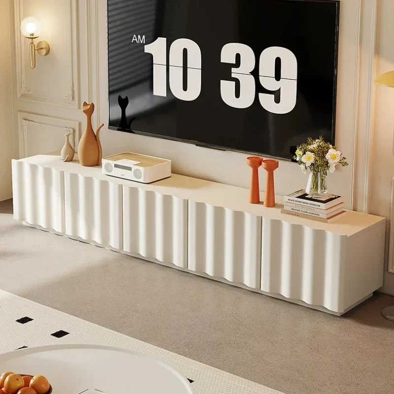 Modern Luxury Wave cream style TV cabinet French Home solid wood living room mueble floor tv stand panel cabinets furniture