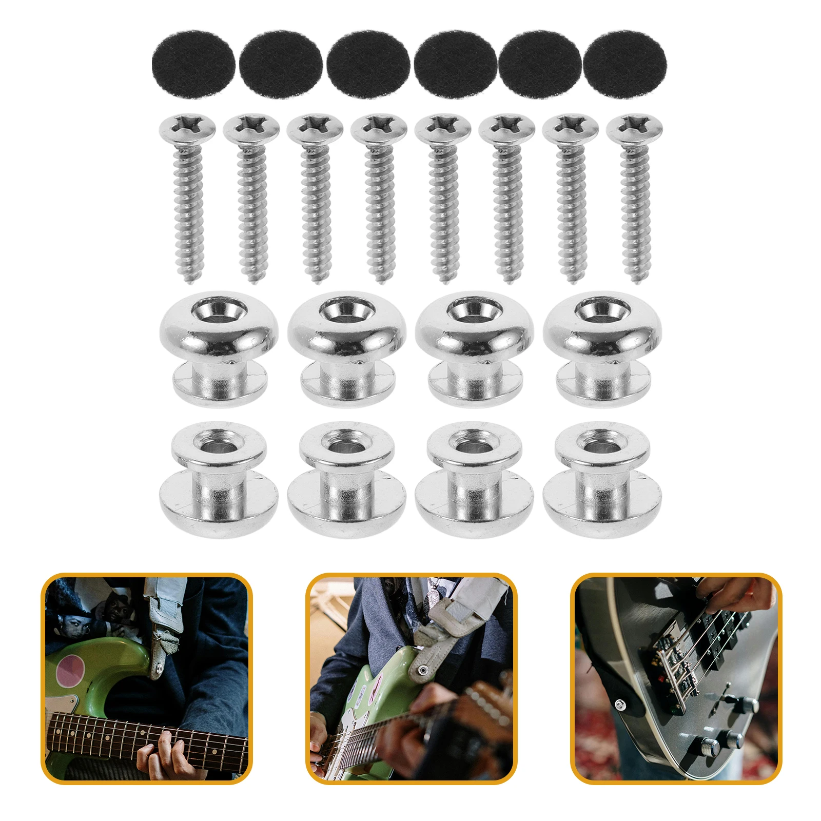 

30pcs Buttons Metal Strap Locks Set Antislip Design For Electric Acoustic Guitar Security Locks Screws Felt Pads Guitar Strap