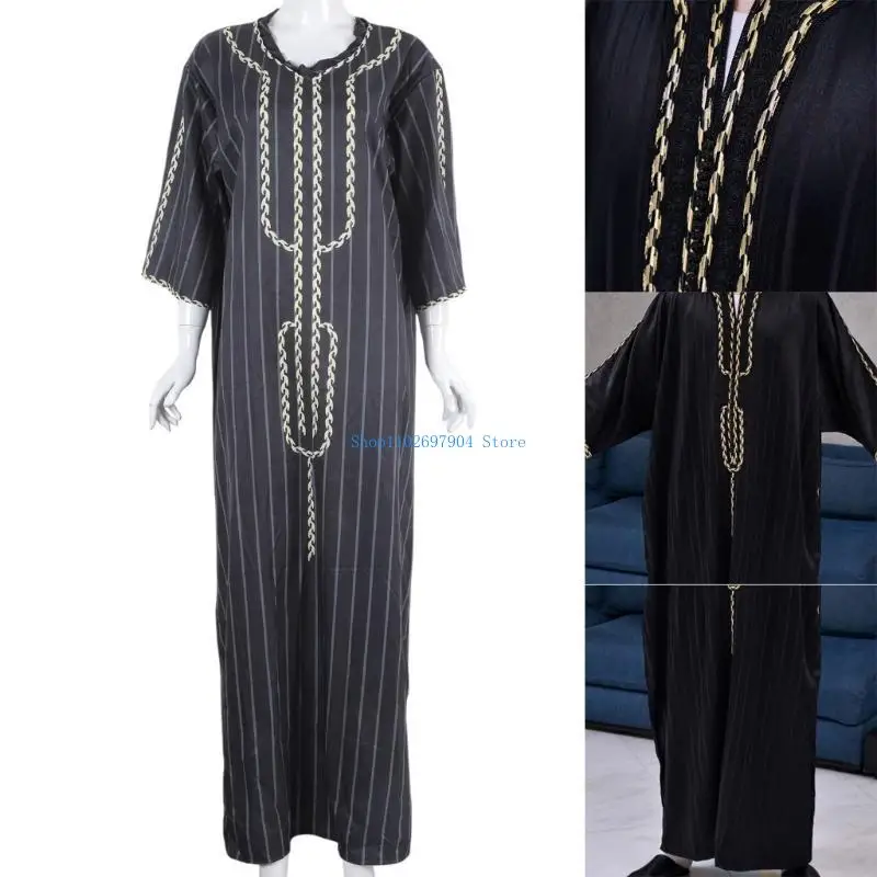 

N7YF Fashion Dubai Casual Kaftan Robe O Neck Muslim Clothing Dresses Abaya Shirts