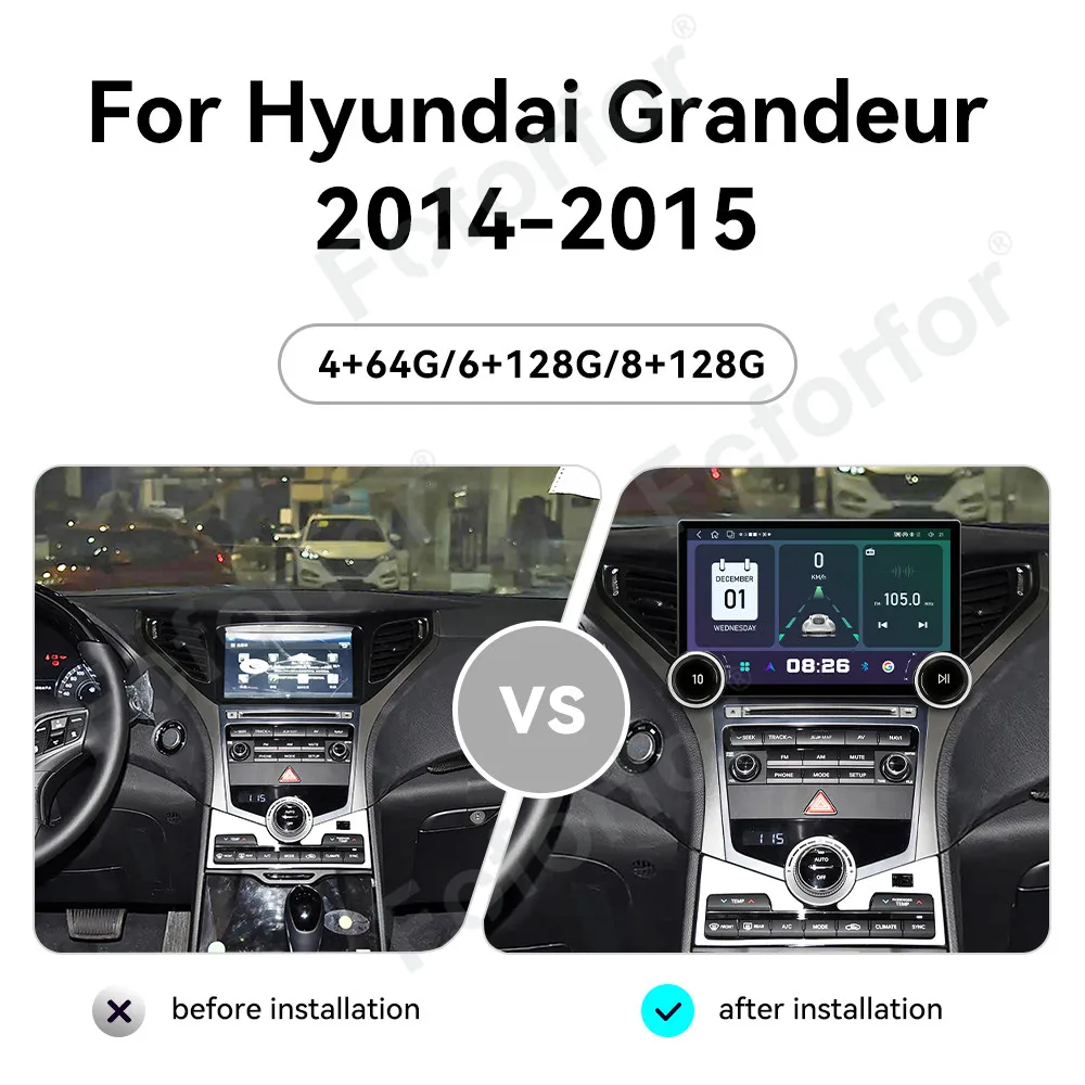 Ultra Clear Visual 11.5 Inch Android 15 HD Touch Multimedia Player CarPlay Android Auto GPS For Hyundai Grandeur 2014-2015