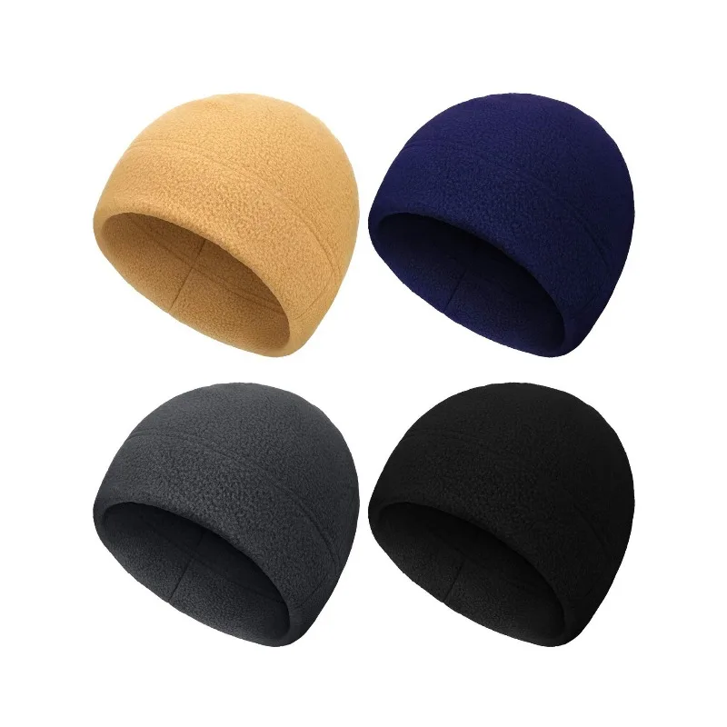 Men Beanie Marines Cycling Cap Hiking Winter Solid Color Soft Warm Hat Polar Fleece Thickened Military Army Windproof Outdoor