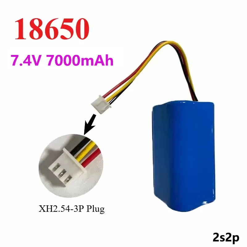 7.4V 7000mAh Rechargeable Battery 18650 2S2P Batteries for Bluetooth Speaker,Solar Light,Monitor+Protective Board XH2.54-3P Plug