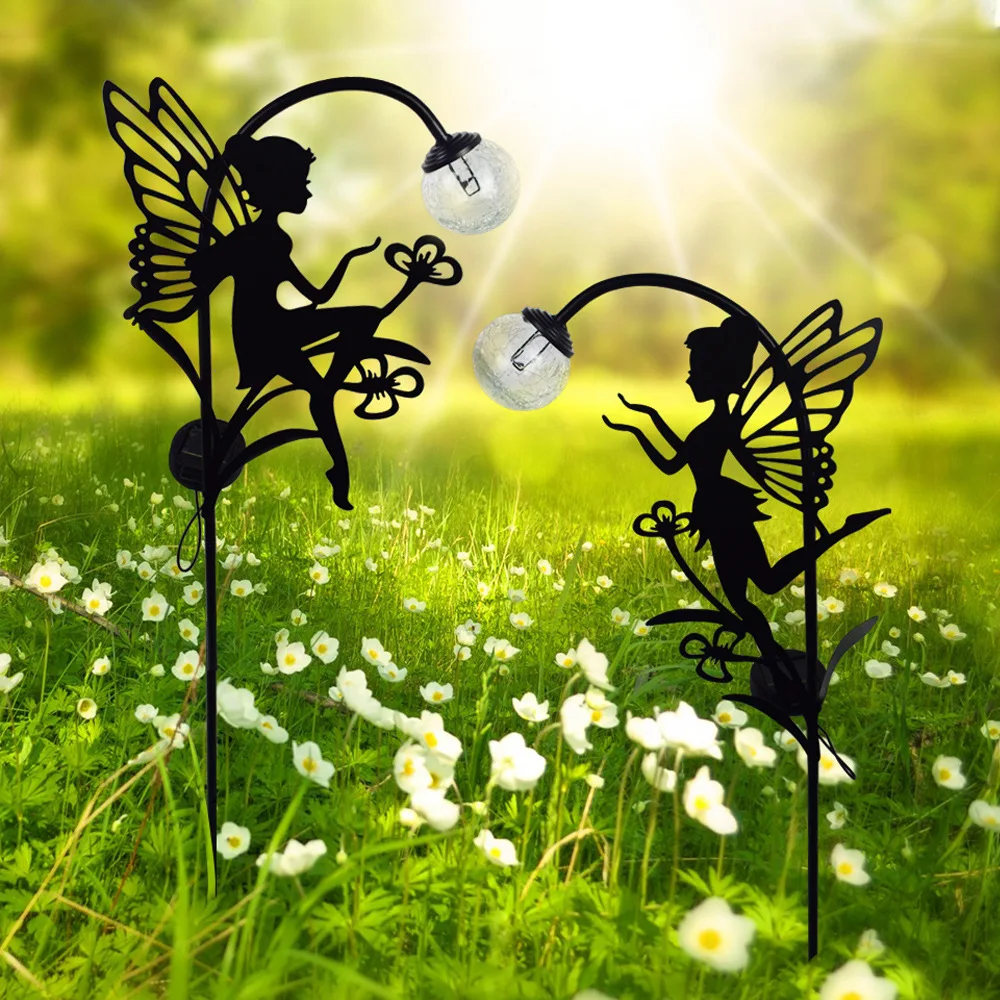 

Уличный водонепроницаемый солнечный светильник для газона с креплением-колышком, декоративный светильник для сказочного сада из кованого железа