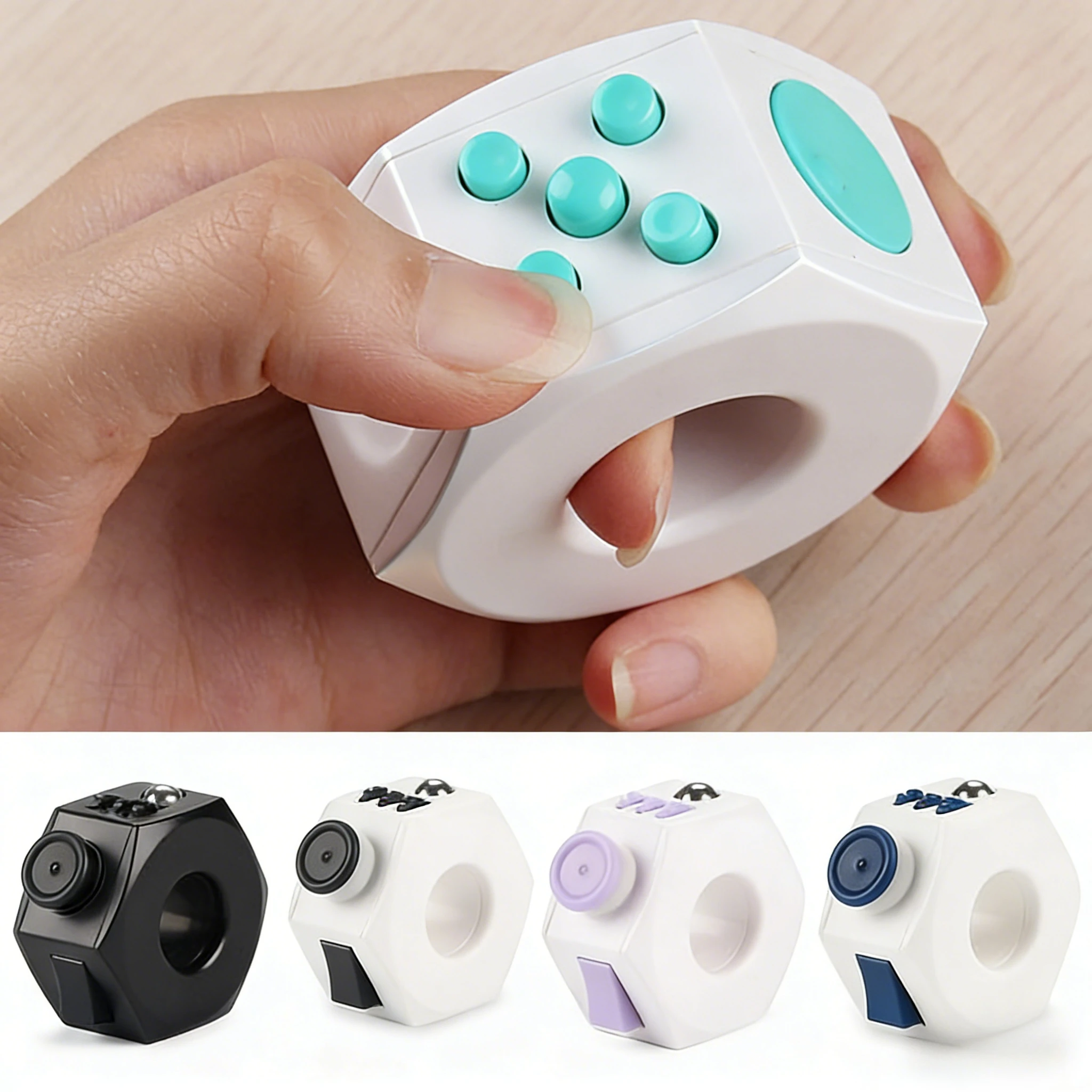 6 Sided Cube Fidget Roller Sensory Toy Multifunctional Finger Spinning Ring Cube Toy Relieve Stress for ADD ADHD Improve Focus
