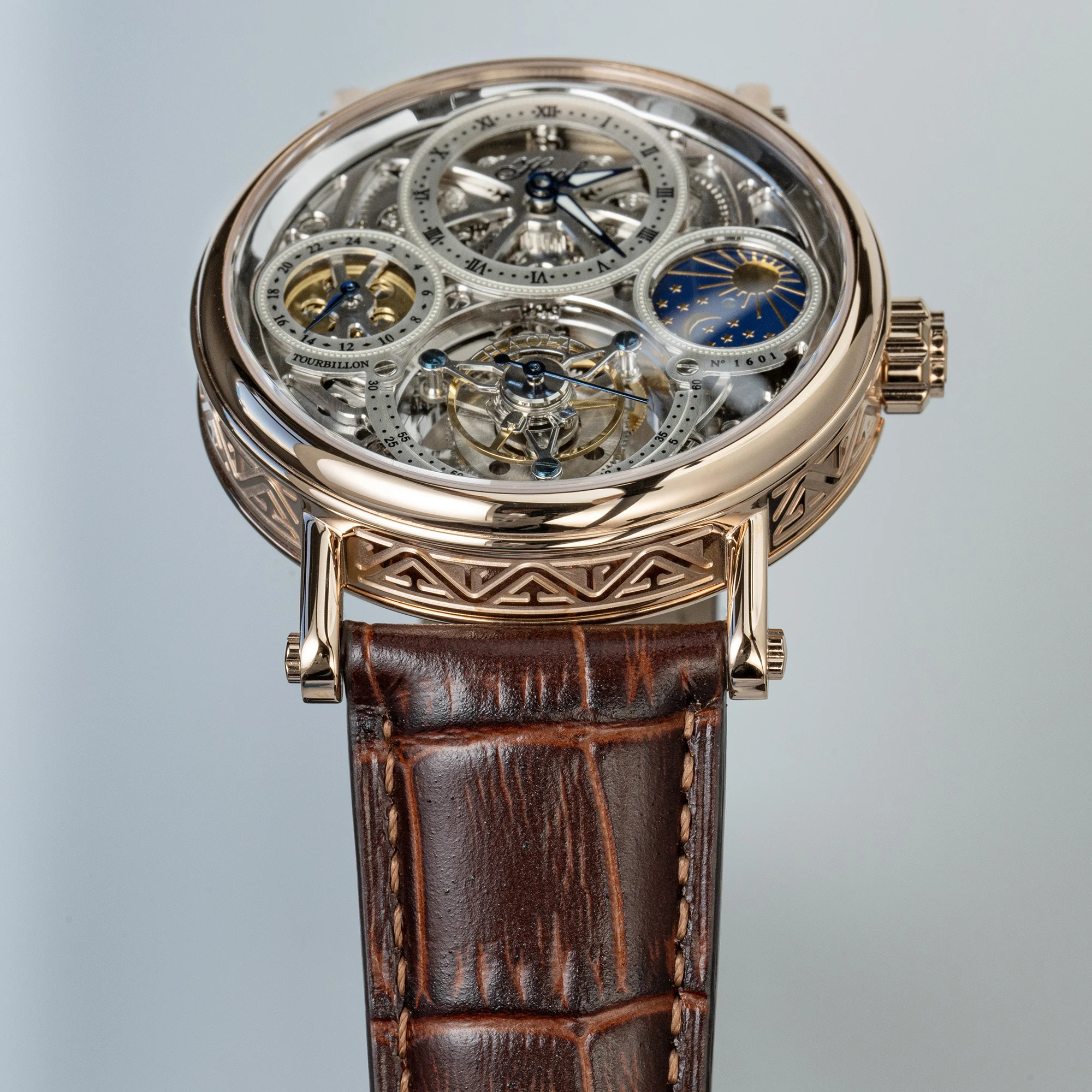Haofa Skeleton GMT Tourbillon Movement Mens Watch Sapphire Mechancial Tourbillon Wristwatches Day And Night Watch 1601