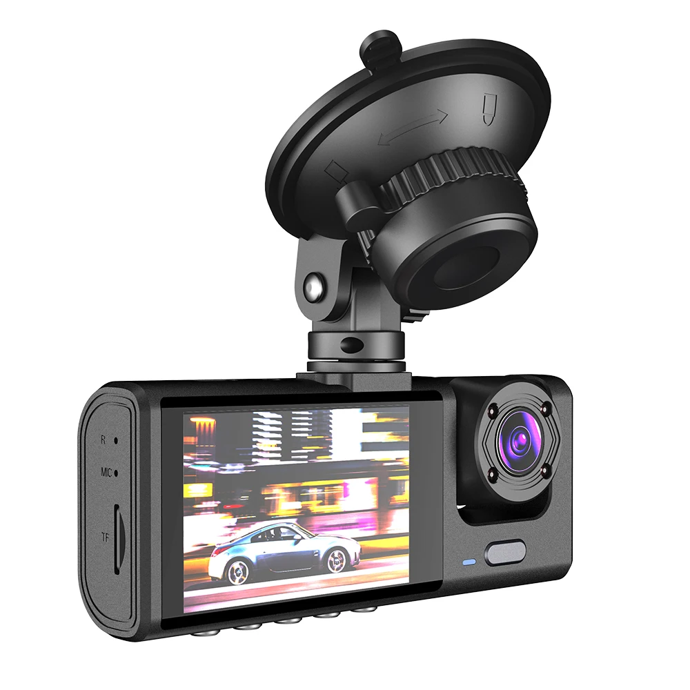 Caméra de tableau de bord 3 objectifs pour voiture, vision nocturne, enregistrement en boucle, écran IPS 2 pouces, enregistreur vidéo 1080P, DVR universel pour véhicule
