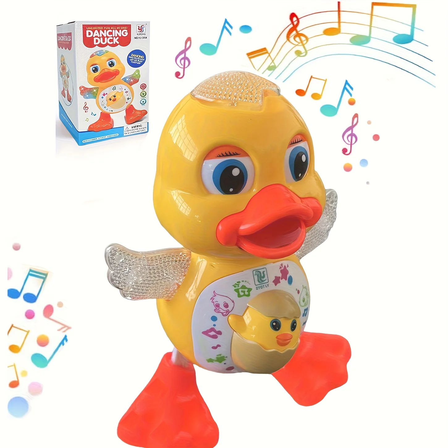 Dansspeelgoed Eend met zwaailichten Muziek Cartoon Pluche voor peuters Roterende vleugels Bewegende ogen Werkt op batterijen Cadeau