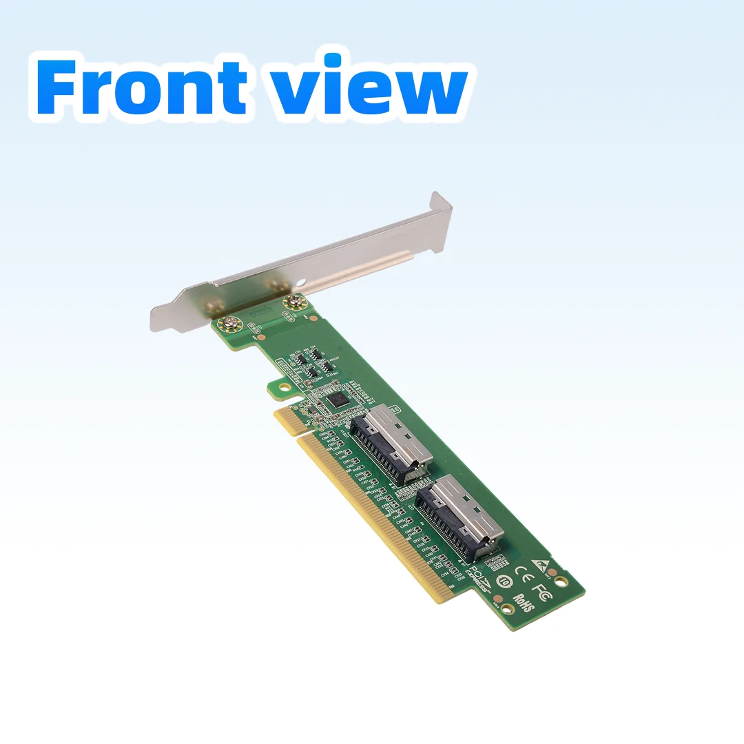 ADT-Link PCIe 5.0 x16 to 2x MCIO 8i Adapter Card Gen5 Expansion Card PCIe Bifurcation Required for NVMe U.2 SSD Server Storage