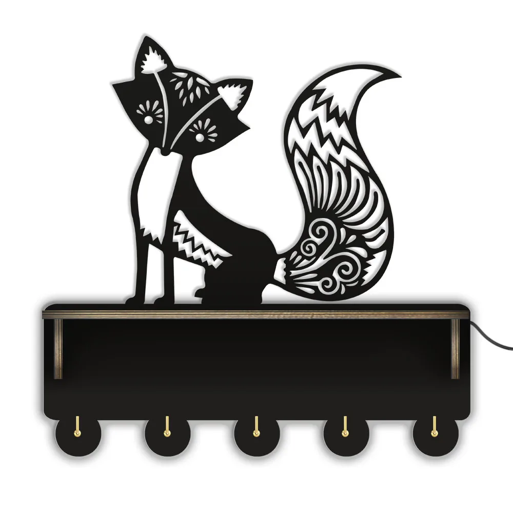 Wildlife Fox Entryway Organization Key Medal Holder Trophy Shelf Home Entryway Decor Wild Animals Hanger Clothes Hook Coat Rack