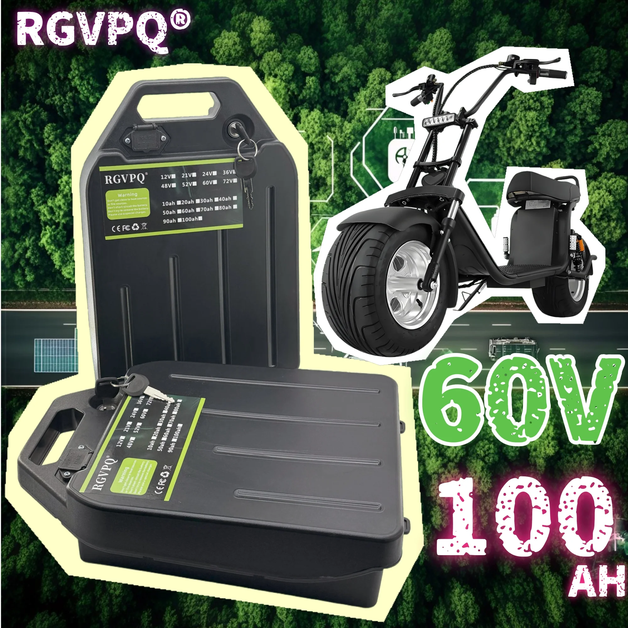 

Air transportation, 60V20AH-100AH waterproof lithium battery, suitable for 3000W Harley folding Citycoco electric scooter