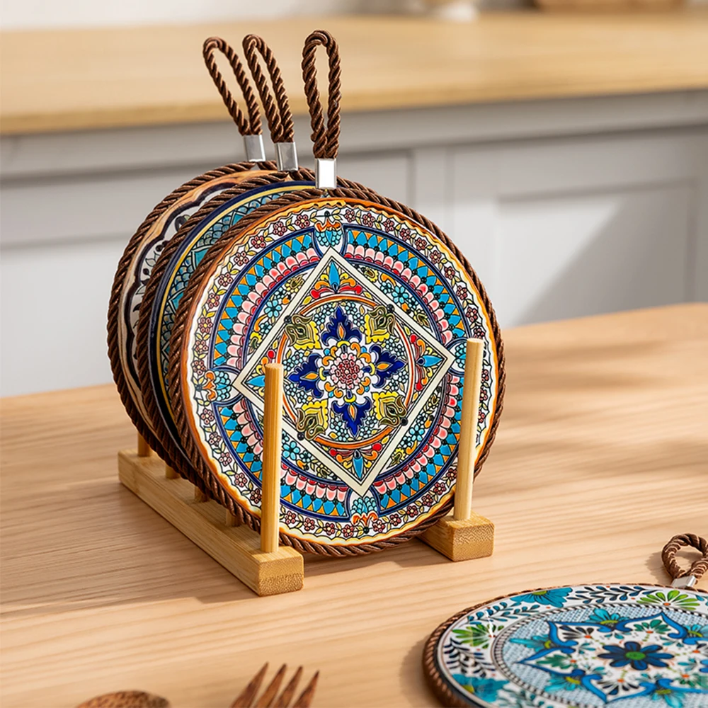 1PC Retro Insulation Pad Heat-resistant Sand Pot Anti Scald Pad Floral Pattern New Chinese Dining Table Tray Pads
