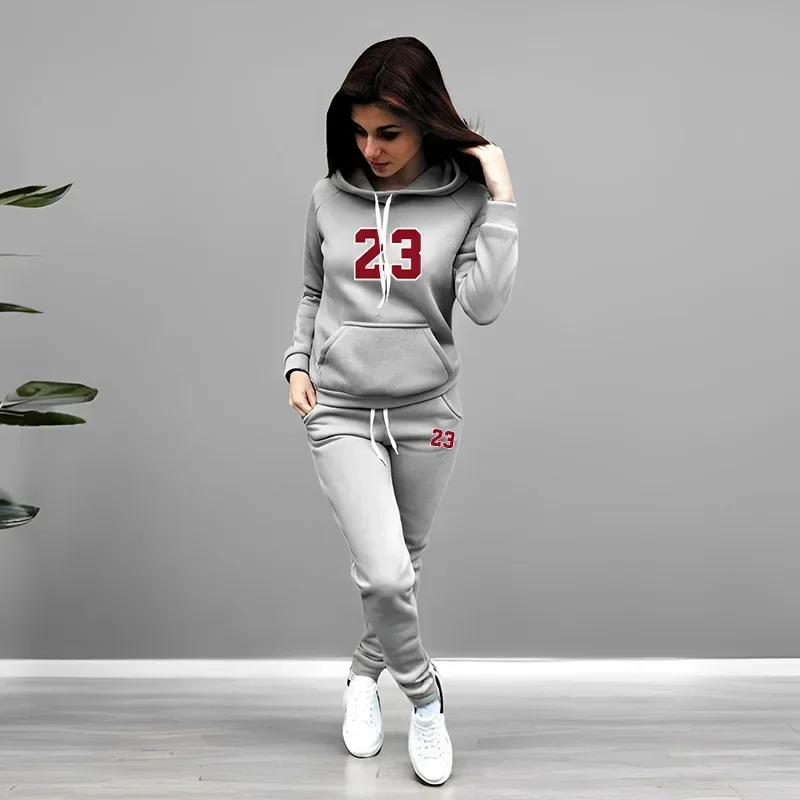 Autumn Winter Daily Casual Sporty Fashion Jogging Set 2026 Hot Sale Women's Tracksuit Solid Color Hoodies Sweatpants 2 Piece Set