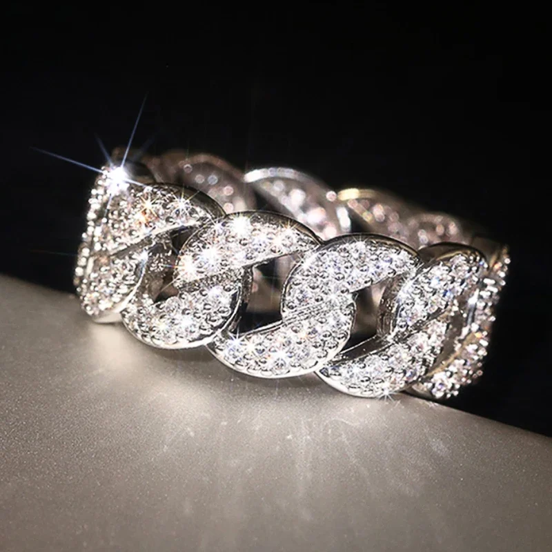 Huitan الفاخرة سلسلة مرتبطة تصميم خواتم للنساء الحديثة رشيقة فنجر اكسسوارات سحر مجوهرات الزفاف الخطوبة الأبدية #5