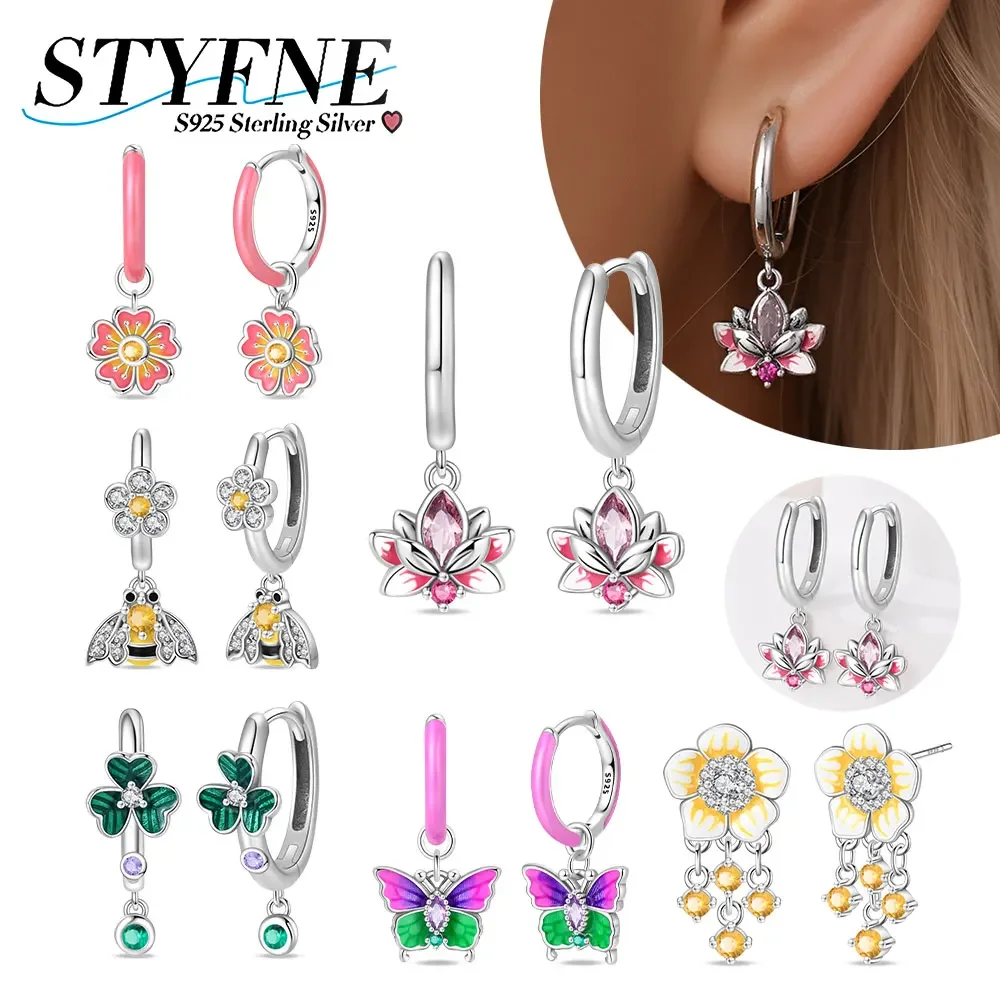 Earrings Sterling  925  Silver Small Animals and Flowers, Bees, Butterflies, Dopamine Original for Women's High-end Fine Jewelry