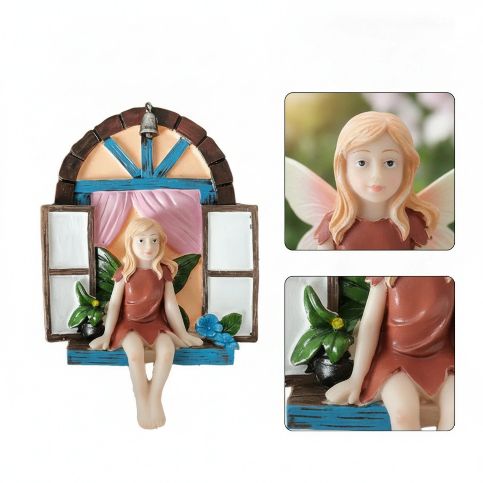 Fairy Window Ornament Weather-Resistant Fairy Window with Shutters Garden Statue Magical Wall Plaque Resin for Tree Trunk, Fence