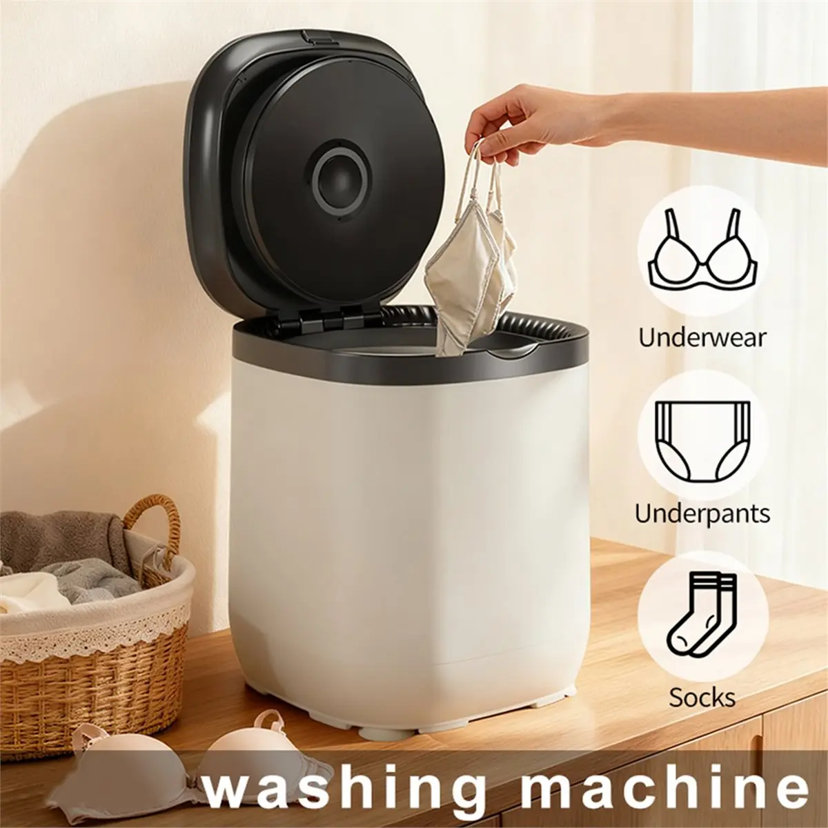 (ABZD) Portable Small Collapsible Washing Dryer Machine for Apartments Travel Socks Underwear Panties Washer US Plug