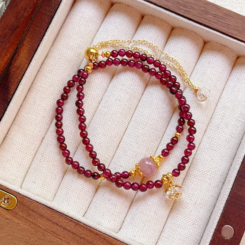 

Natural Garnet and Morganite Double - Strand Bracelet, Exuding High - End Appeal with Pink Quartz Accents for Decoration