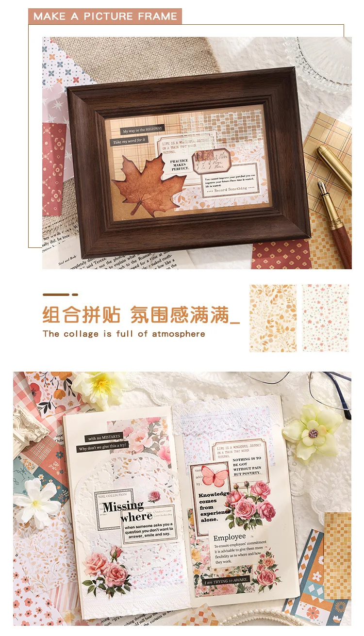 Nicht-Klebende Vintage Notizblöcke für Journaling Retro Dekorative Papierbögen Ästhetisches Schreibwaren-Set für Scrapbooking & DIY-Basteln – Detail 14