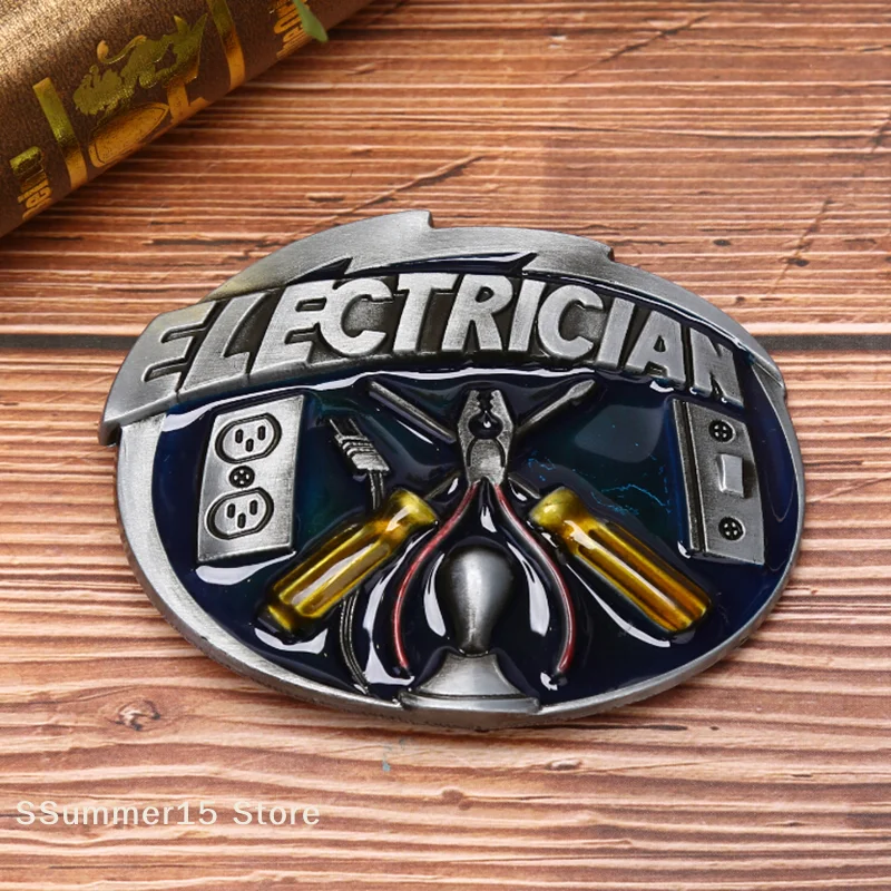

【R】Vintage Men Electrician Tool Cowboy Alloy Belt Buckle Fit 1.5inch Wide Belt New