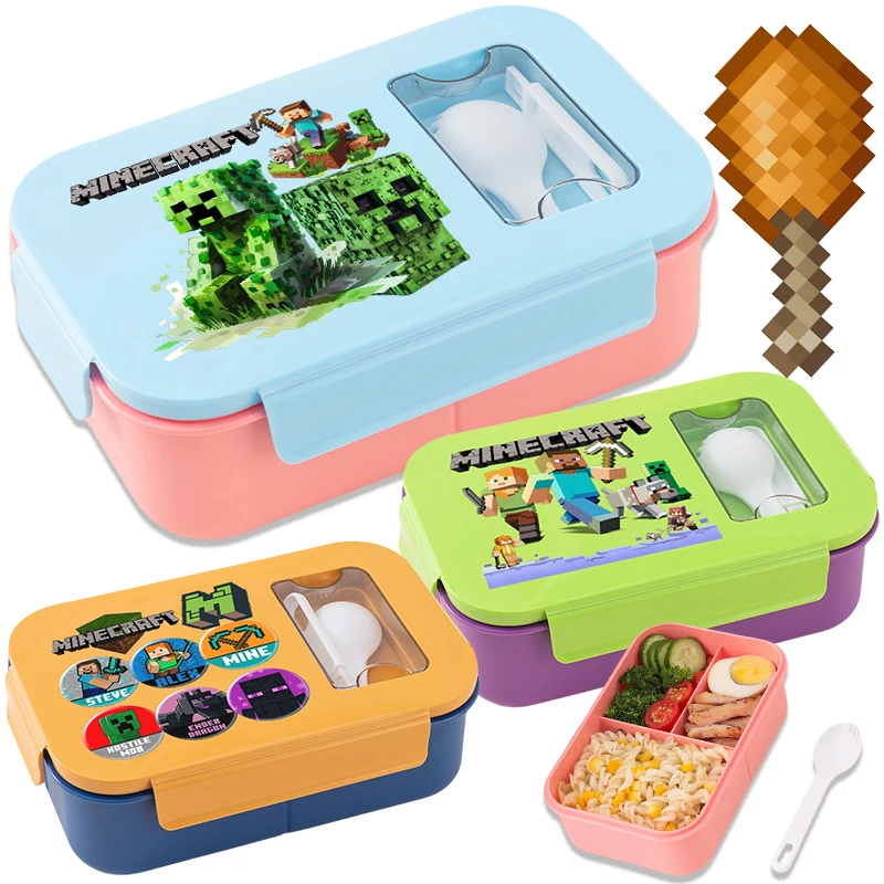 Ланч-бокс Minecraft, портативная разделенная микроволновая печь, коробка для бенто, герметичный контейнер для еды, герметичный контейнер для школьного работника с посудой Ланч-бокс Minecraft, портативная разделенная микроволновая печь, коробка для бенто, герметичный контейнер для еды, герметичный контейнер для школьного работника с посудой