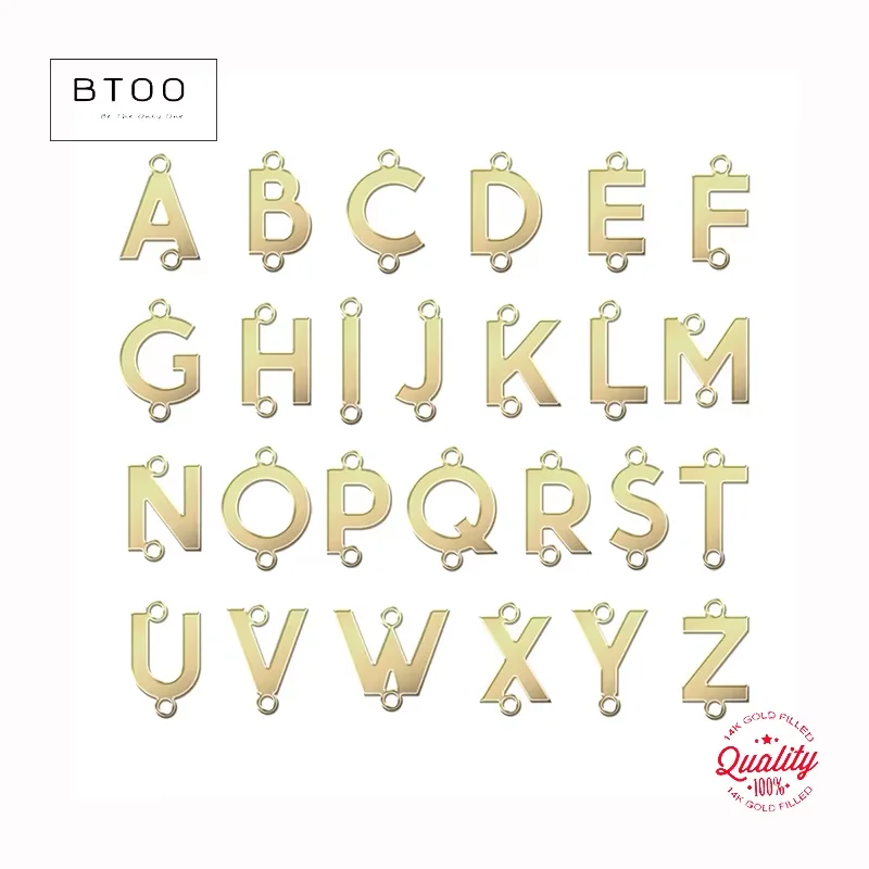 

Золотой шарм-коннектор с инициалом (14K Gold Filled) для перманентных украшений оптом, шарм-буква для браслетов и ювелирных изделий